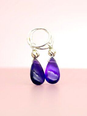 Handmade Ethical Lab Made Amethyst Earrings in Sterling Silver